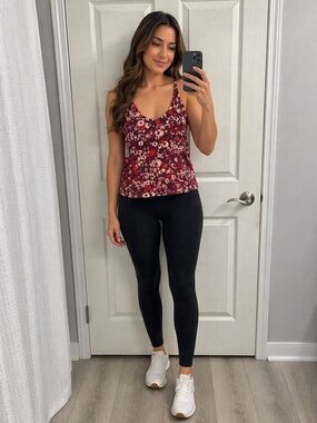 Patagonia Floral Tank Top V Neck With Bra Burgundy/Pink Size L